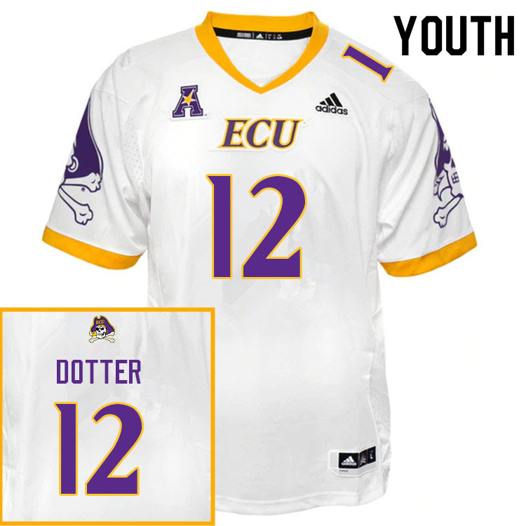 Youth #12 Dru Dotter ECU Pirates College Football Jerseys Sale-White - Click Image to Close